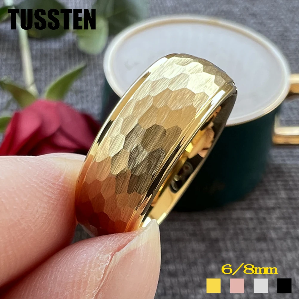 

Dropshipping TUSSTEN 6MM/8MM Classic Hammer Ring Men Women Domed Tungsten Wedding Band Fashion Jewelry Comfort Fit