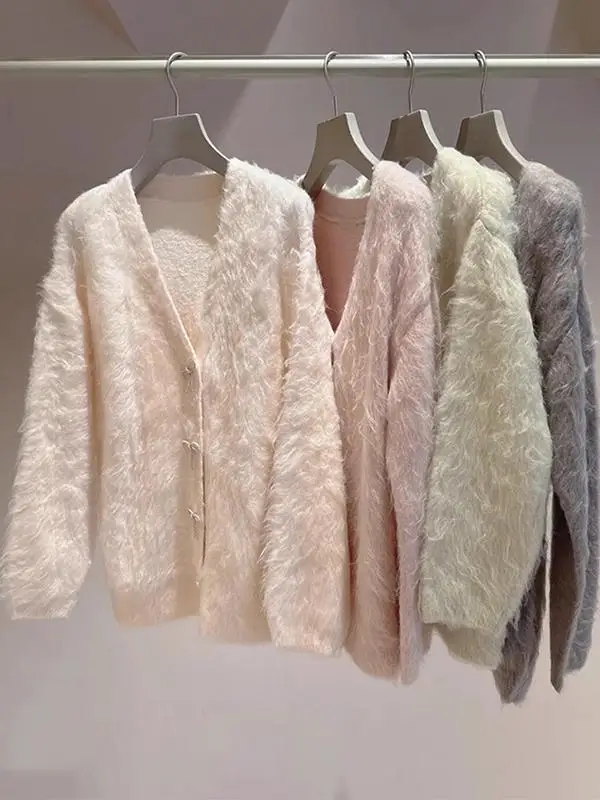 

Новый осенне-зимний женский модный кардиган-свитер Sweet Sle с V-образным вырезом и узлом, вязаный, верхняя одежда