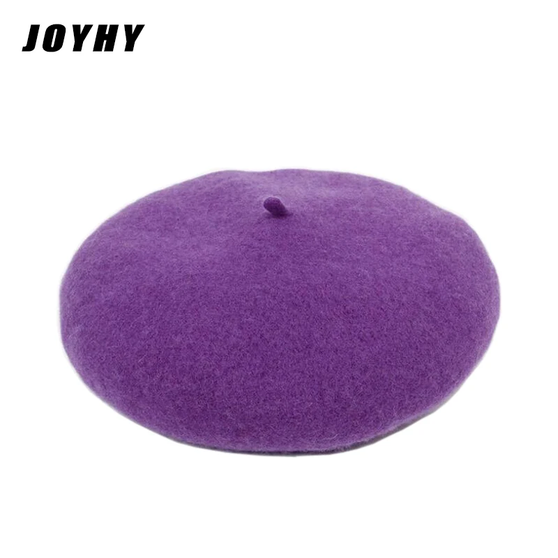 JOYHY Kids Girls Boys Artist French Berets Hats 2021 Children Wool Solid Color Purple Camel Winter Beanie Cap Baret Flat Hat