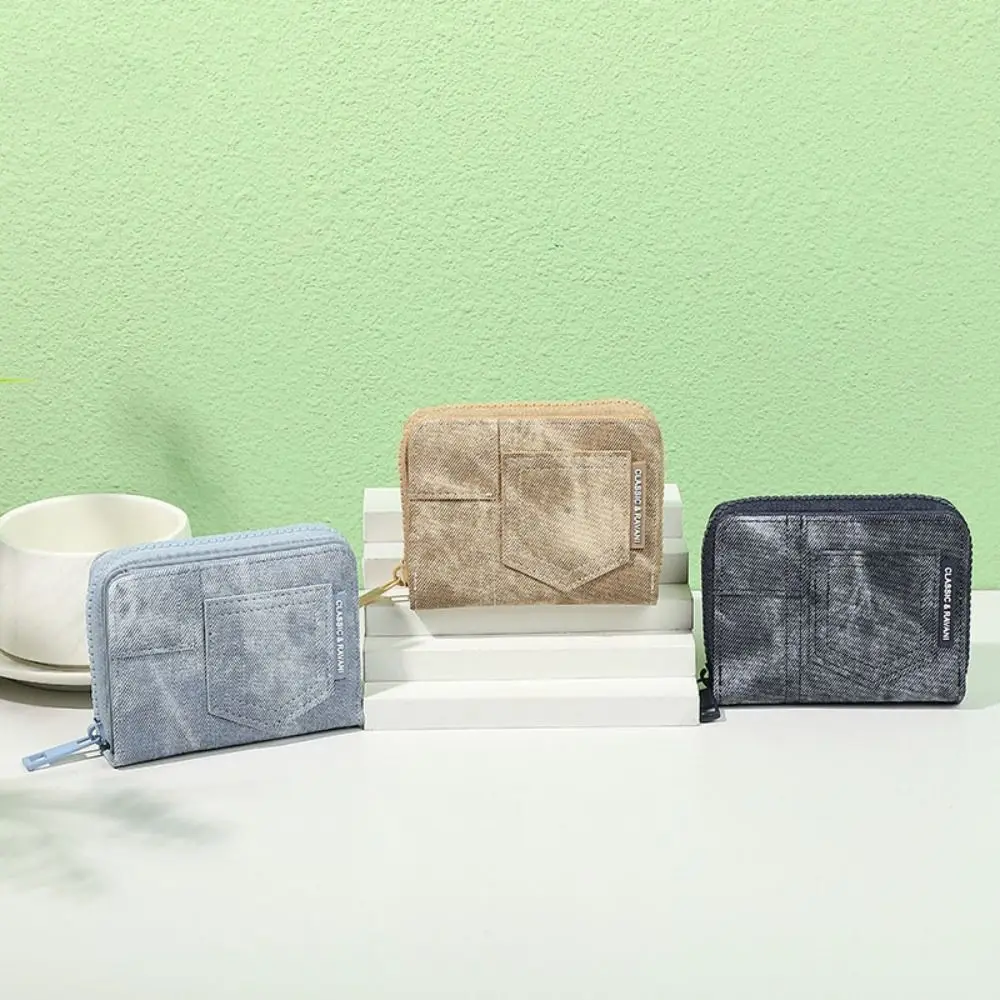 

Convenient Multiple Slots Cowboy Short Wallet Retro Money Clip Mini Coin Purse Korean Style Pocket Purse Women Clutch Bag Girls