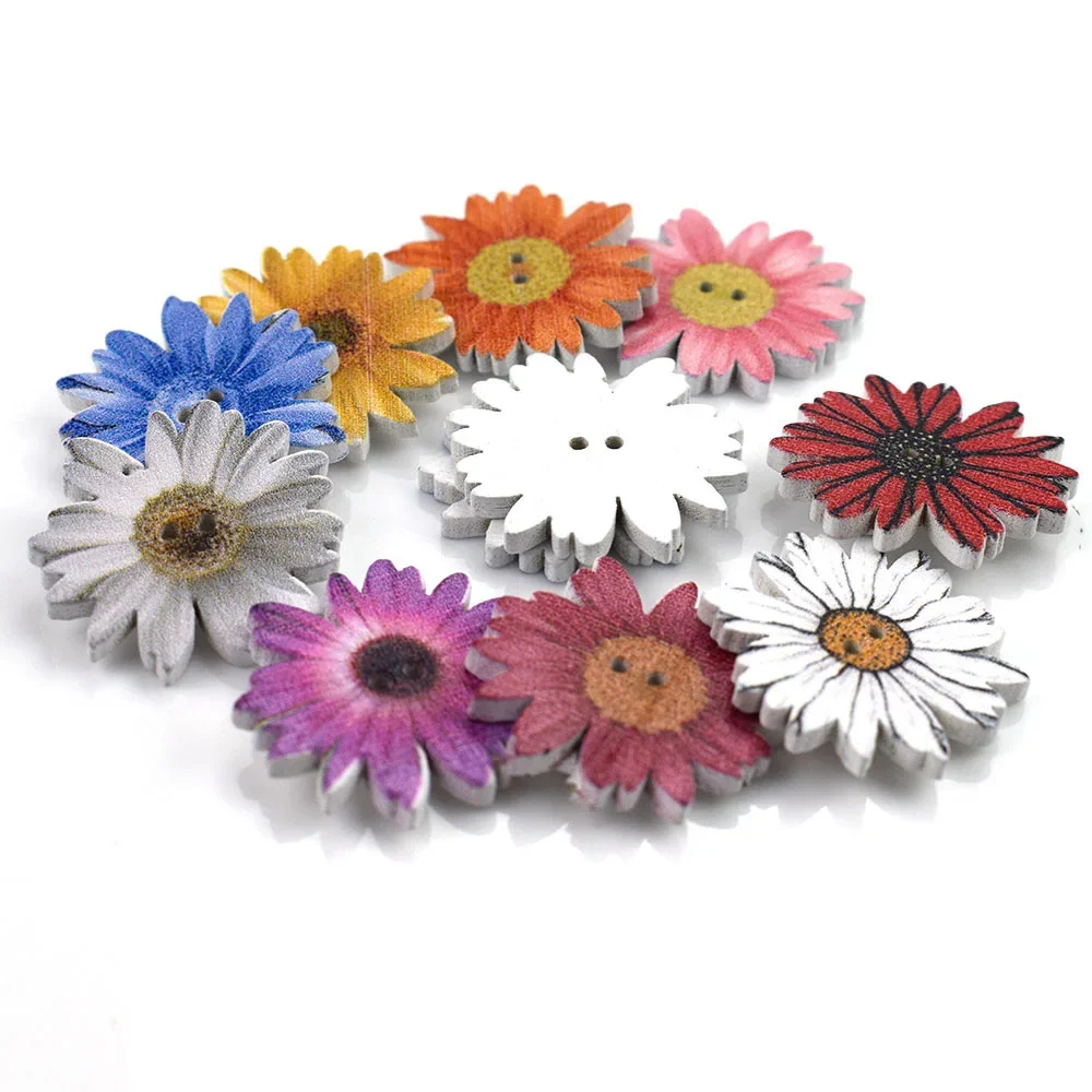 50PCS 25MM Wooden Chrysanthemum Button Cute Flower DIY Handmade Accessories Sewing Handmade Accessories Buttons