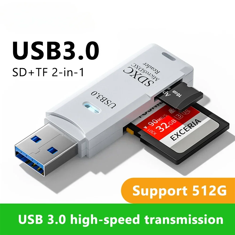 

2IN1 Card Reader USB 3.0 Micro SD TF Card Memory Reader High Speed Multi-card Writer Adapter Flash Drive Laptop Accessories New