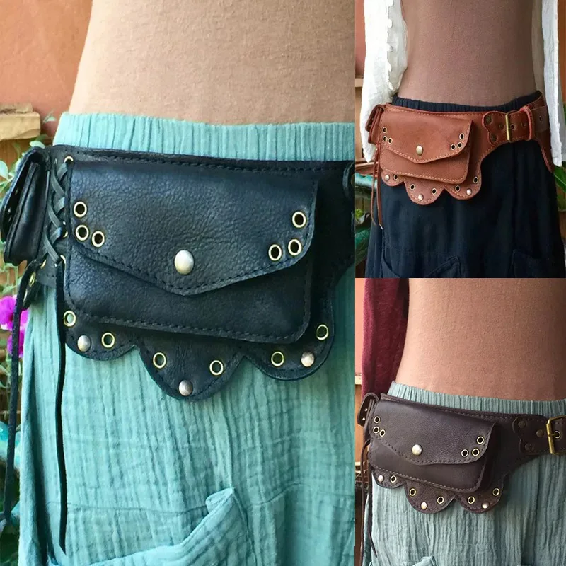 Medieval Steampunk Utility Belt Vintage Hip Bag Women Waist Phone Pocket Leather Fanny Pack Viking Pirate Cosplay Wallet Pouch