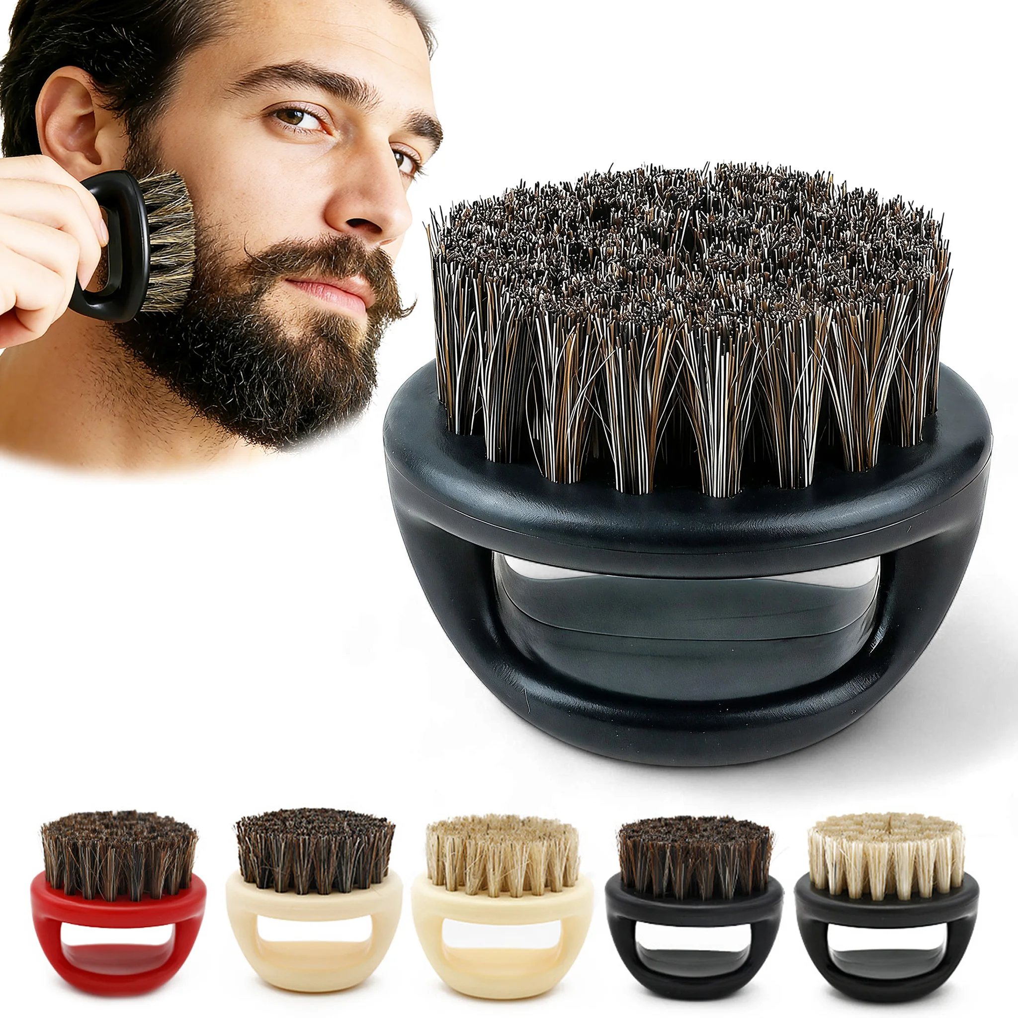 

Men Beard Brush Oval Facial Brush With Ring Holder - Boar Bristle and ABS Handle Hair Comb
