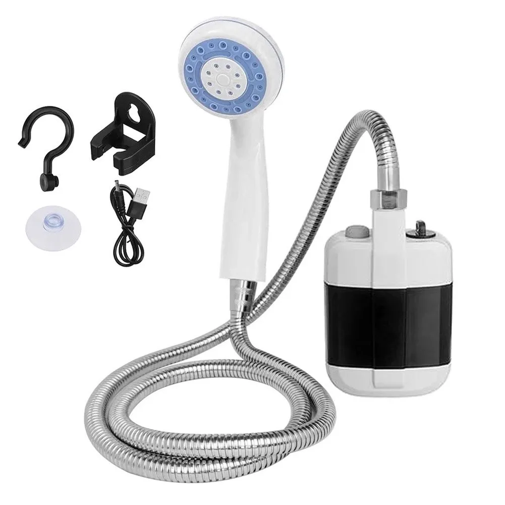 1Set Portable Camping Shower USBRechargeable Electric Shower Pump With Suction Cup 4-5L/min Flow For Outdoor Hiking Pet Cleaning