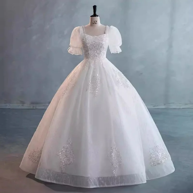 

YC-S85#Wedding Dress Bridal 2025 New French Summer Off Shoulder Palace Pearl Sparkling Jewelry Lace Wholesale Manufacturer