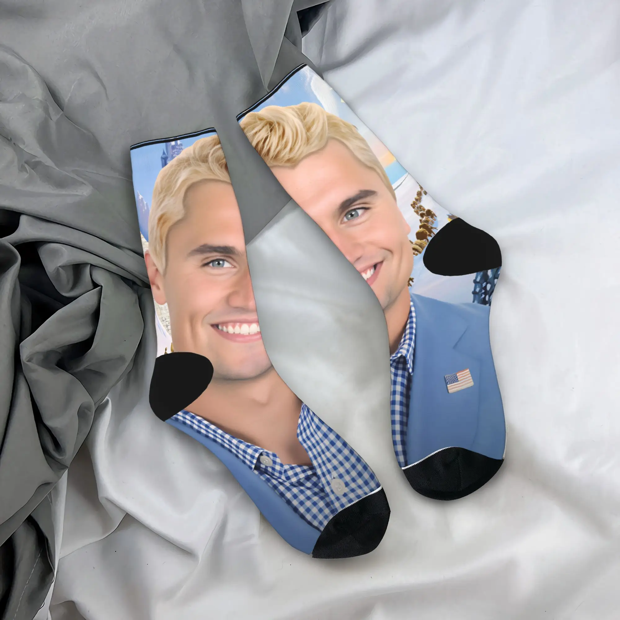 

Чарли Кирк в синем костюме с булавкой американского флага, чулки, носки с графическим рисунком, зимние противоскользящие носки, теплые мягкие носки для езды на велосипеде для пар