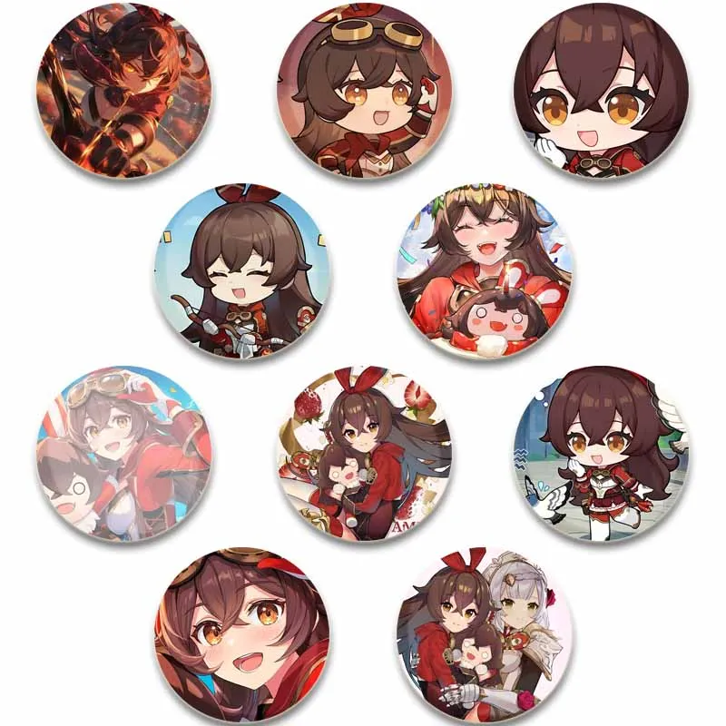 Genshin Impact-Amber Badge Cute Anime Girl Lapel Pins  Round Brooch for Backpack Clothes Accessories Fan Jewelry Game Characters
