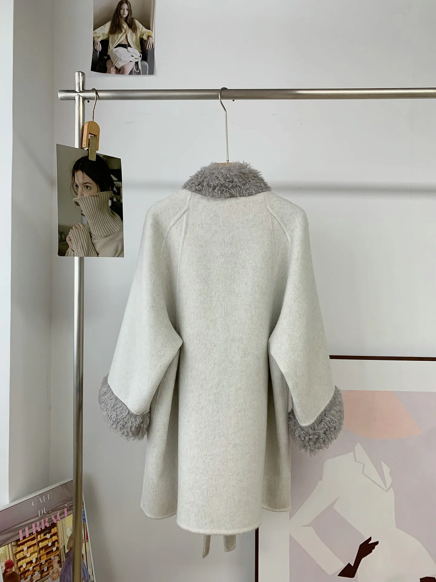 Winter Women Cape Stand Collar Double Sided Wool Coat Belted Curly Fleece Patchwork 2026 New Woolen Overcoat Loose Korean Style