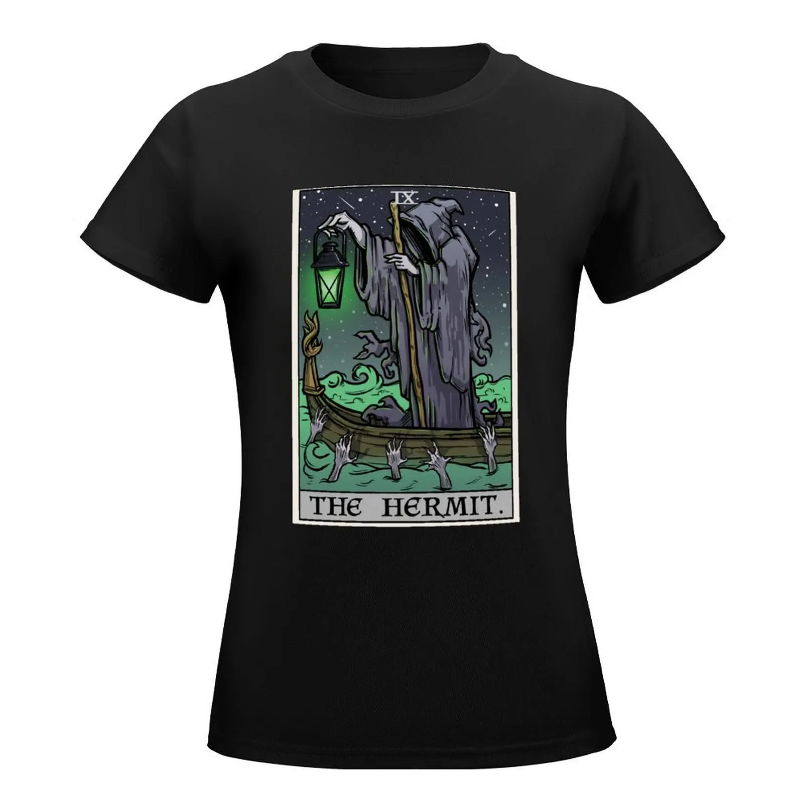 The Hermit Tarot Card Gothic Halloween Psychopomp Grim Reaper Angel of Death T-Shirt summer top woman t shirt