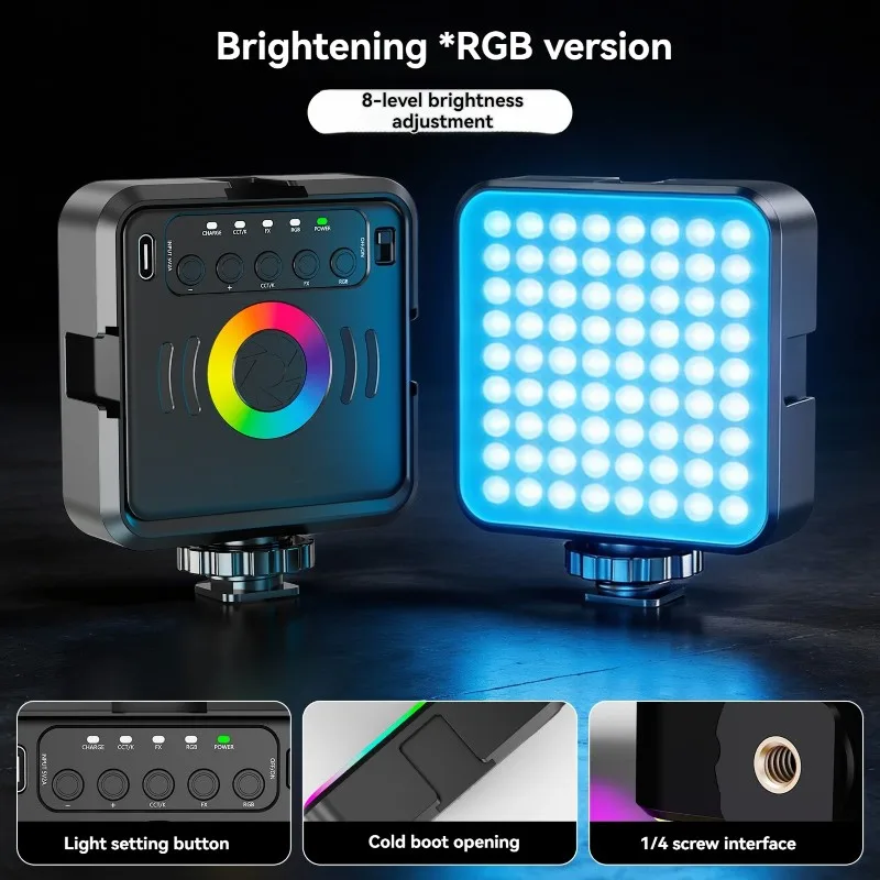 

3CGRO-Портативная мини-лампа RGB для прямой трансляции с горячим креплением, светодиодная, для создания атмосферы, для фотосъемки, для мобильных камер, карманная, с регулировкой яркости