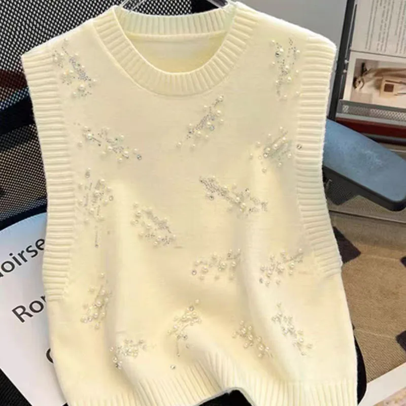 Primavera e outono novo design sentido indústria pesada frisado colete de malha colete feminino jaqueta