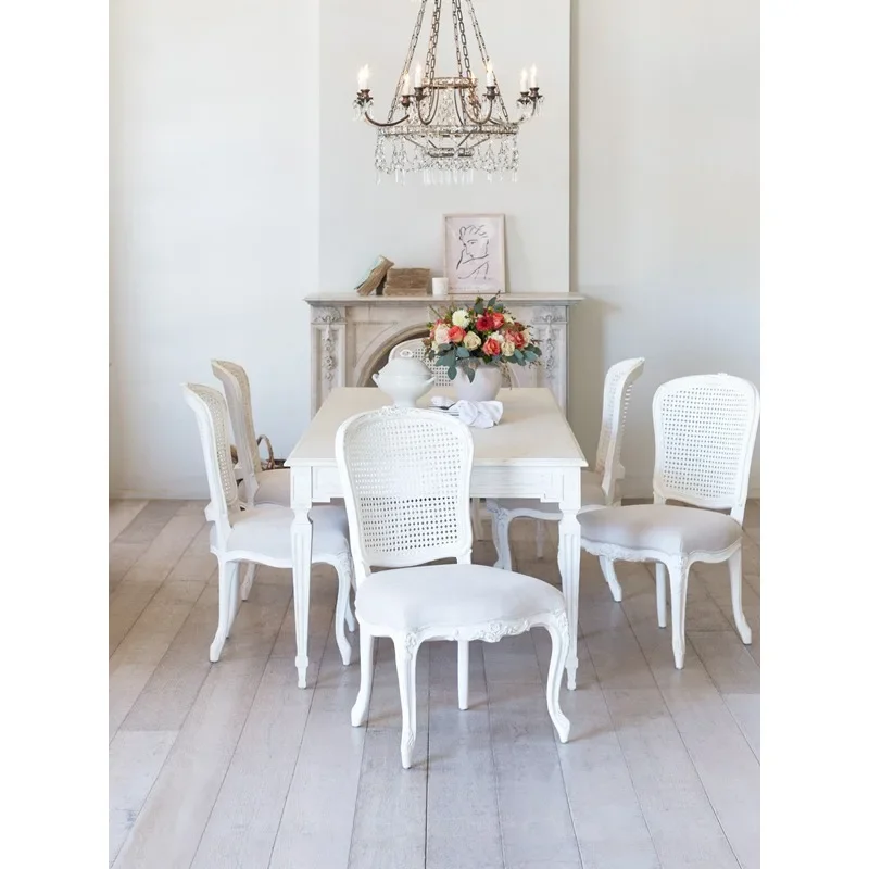 Retro white solid wood long dining table simple and old dining room table and chair combination American pastoral 2