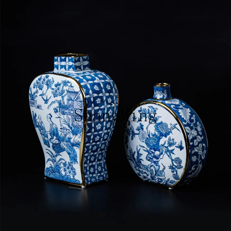 

LXY new Chinese-style household simple modern ink-painted gold-colored porcelain vase ornament