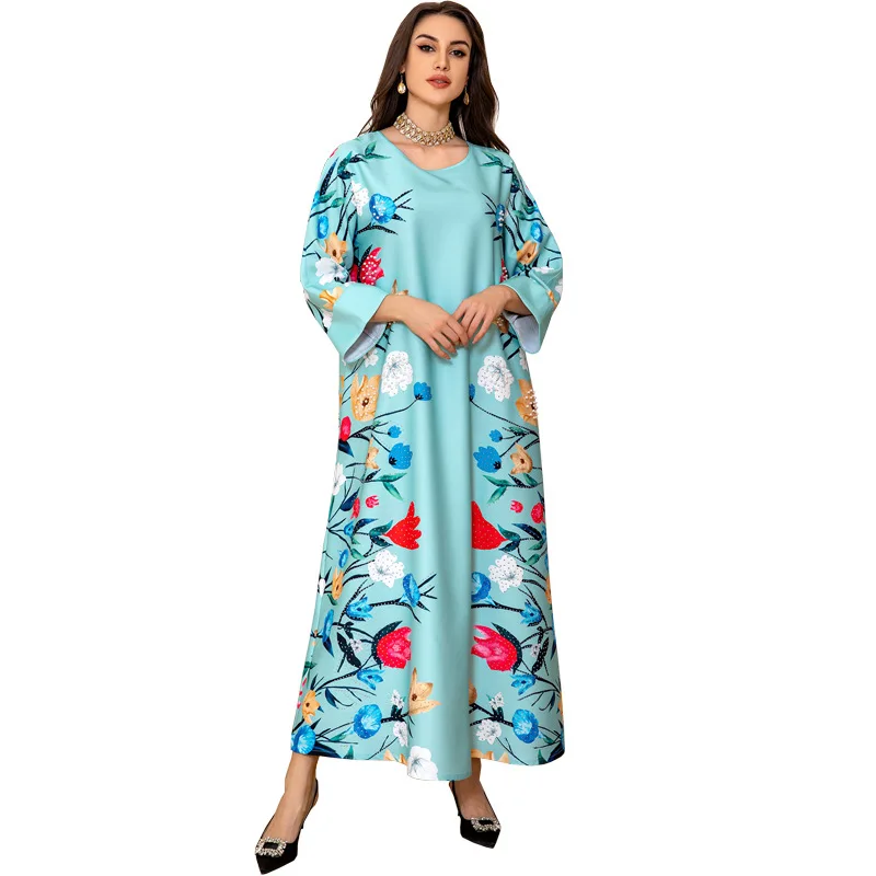 

Vestidos Eid Muslim Women 2024 Beading Floral Print Dress Abaya Party Dresses Dubai Arab Turkey Ramadan Abayas Caftan Kaftan