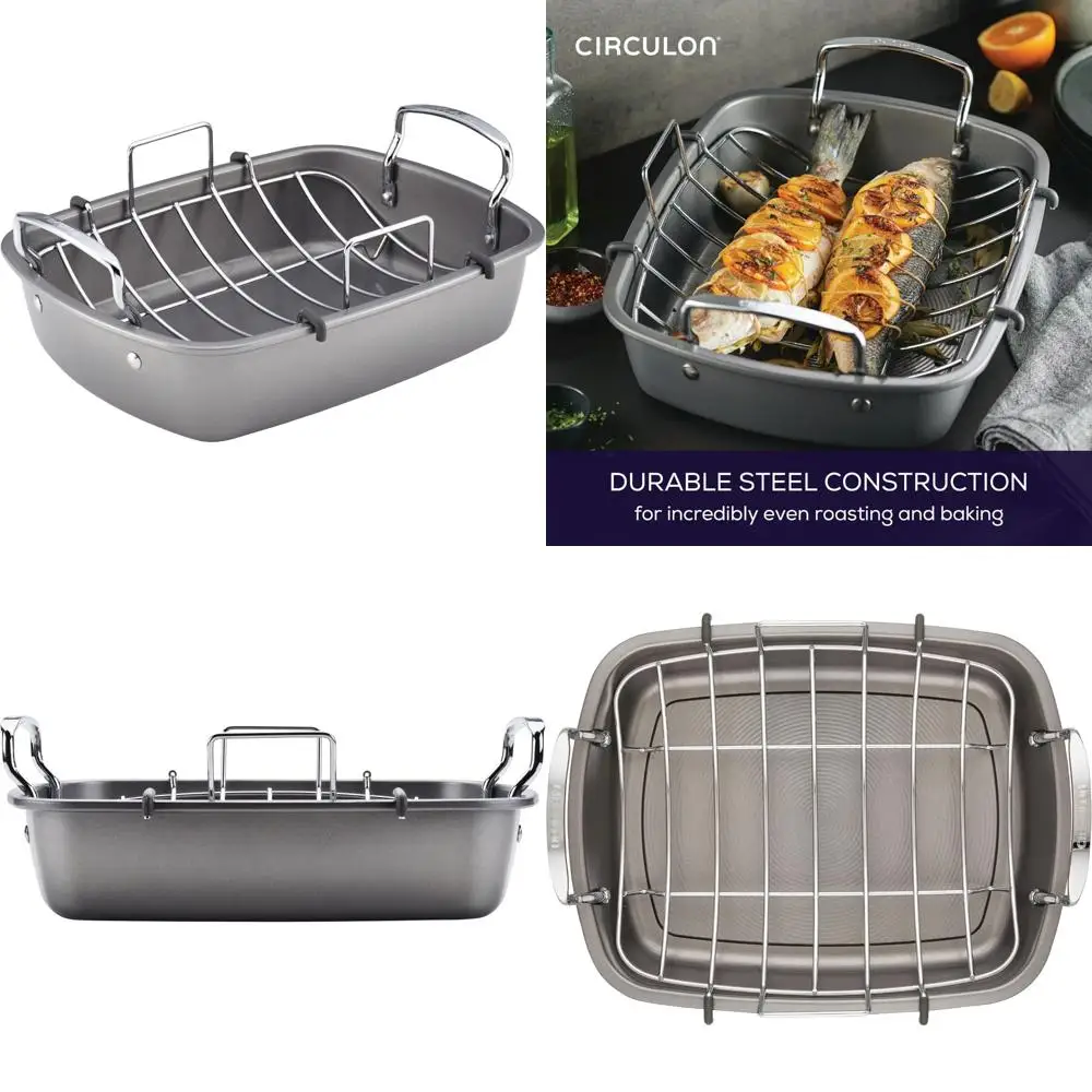 

Gray 17" x 13" Circulon Nonstick Roasting Pan with Rack