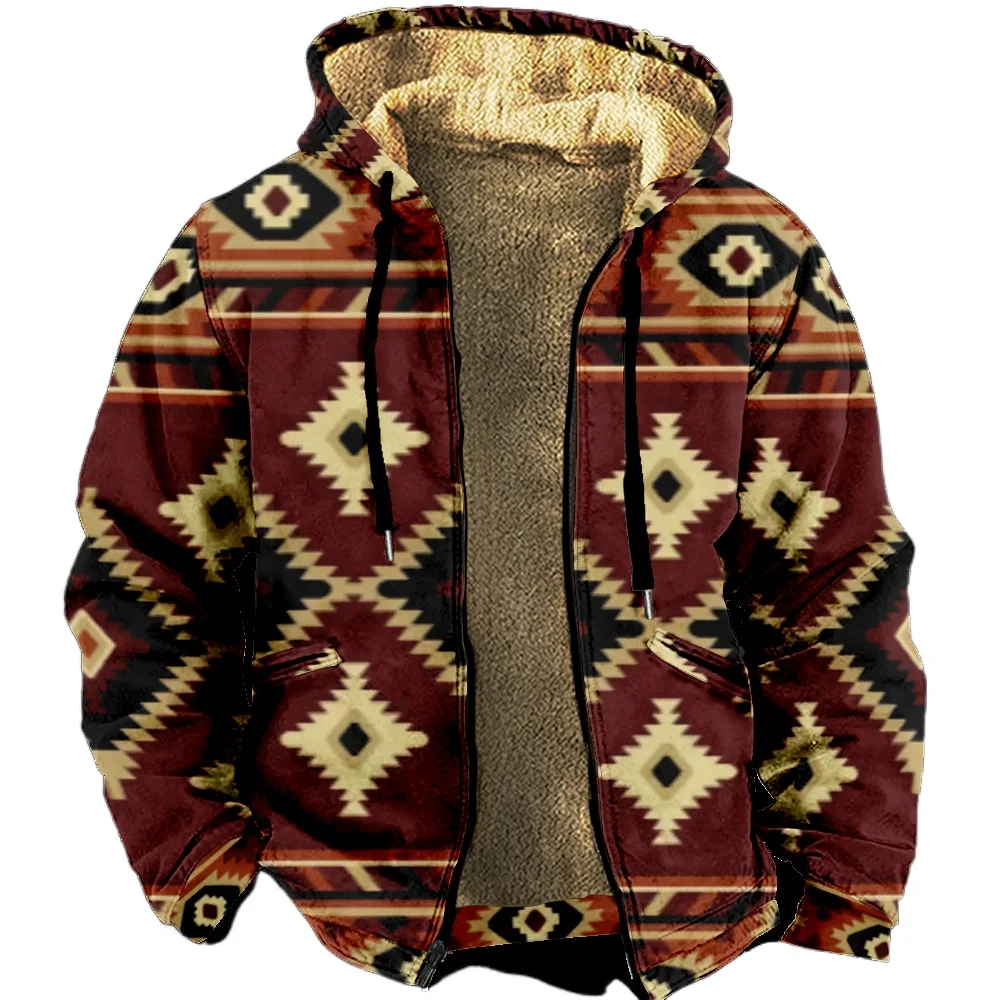 Zipper Hoodies for Men Casual Bohemian Design Carpet Pattern Winter Coat Long Sleeve Sweatshirt Casual Hooded Jacket