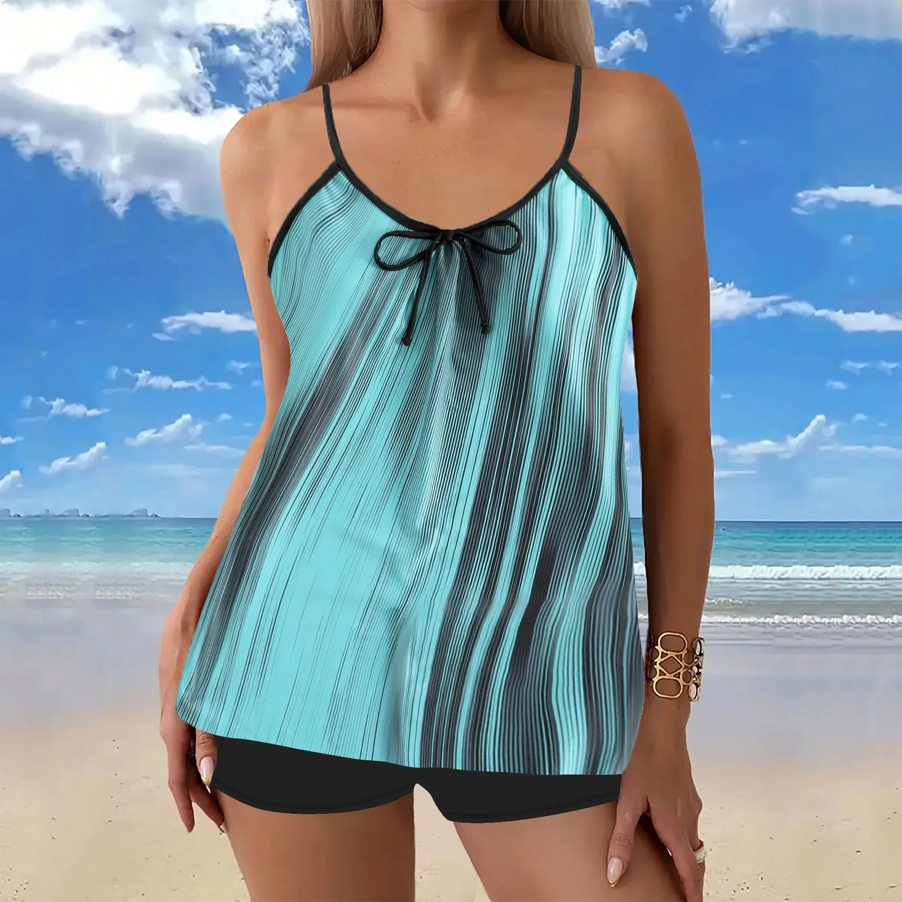 Women's Floral Print Tankini Set, Elegant 2pcs Bikini Swimsuit with Adjustable Straps and High Waist Bottoms Summer Beachwear