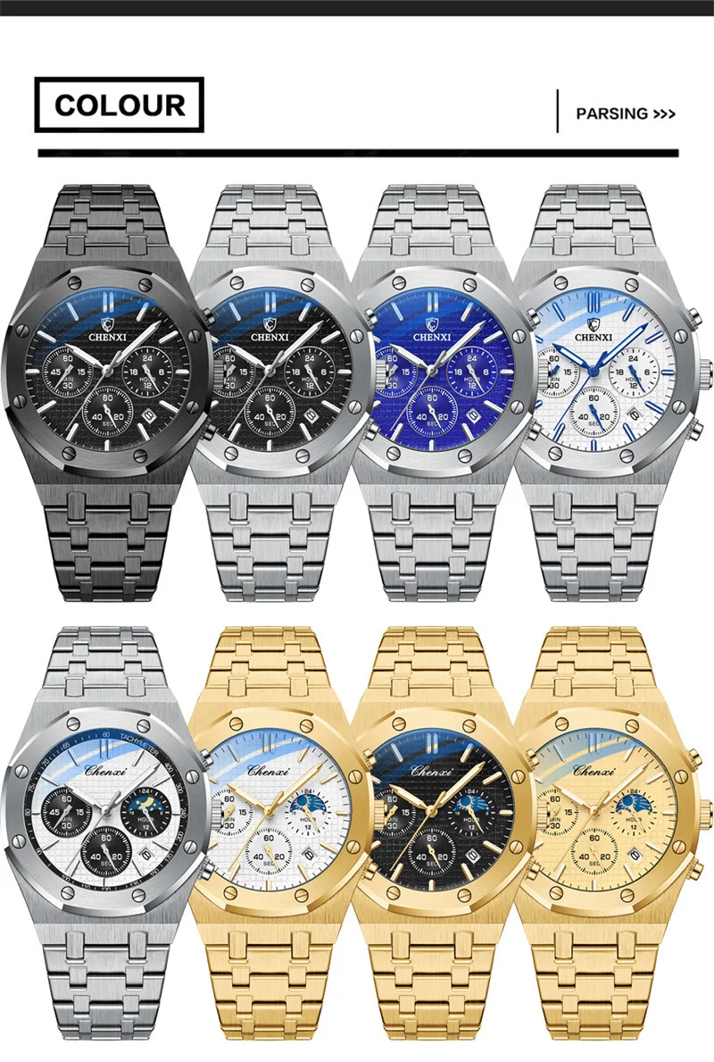 CHENXI 948 Watch Luxury Sports Quartz Mens Watches Stainless Steel Wristwatches Waterproof Chronograph Man Relogio Masculino