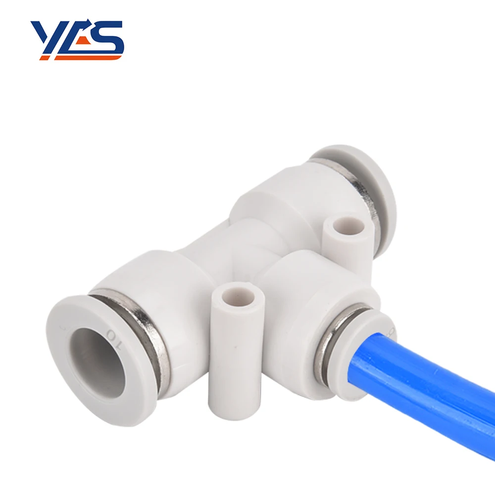 High Quality White PEG10-8 Pneumatic Tee Reducer Union Quick Hose Fitting Plastic Componsntes