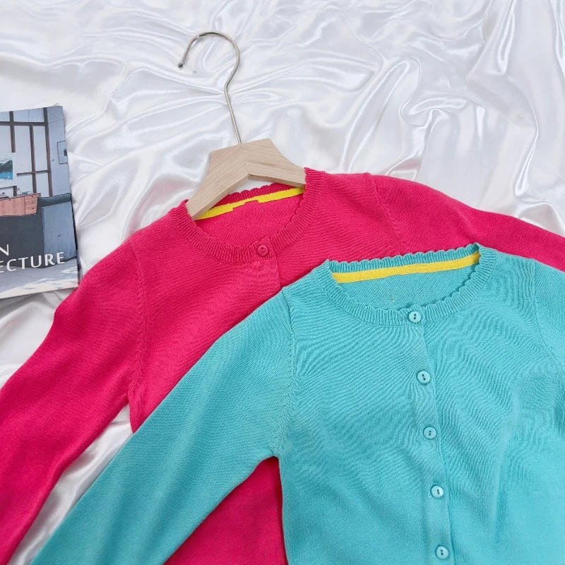 pure-cotton-knitted-lace-collar-single-button-open-cardigan-for-girls-only-2-pieces-long-sleeve-round-neck-striped-pattern