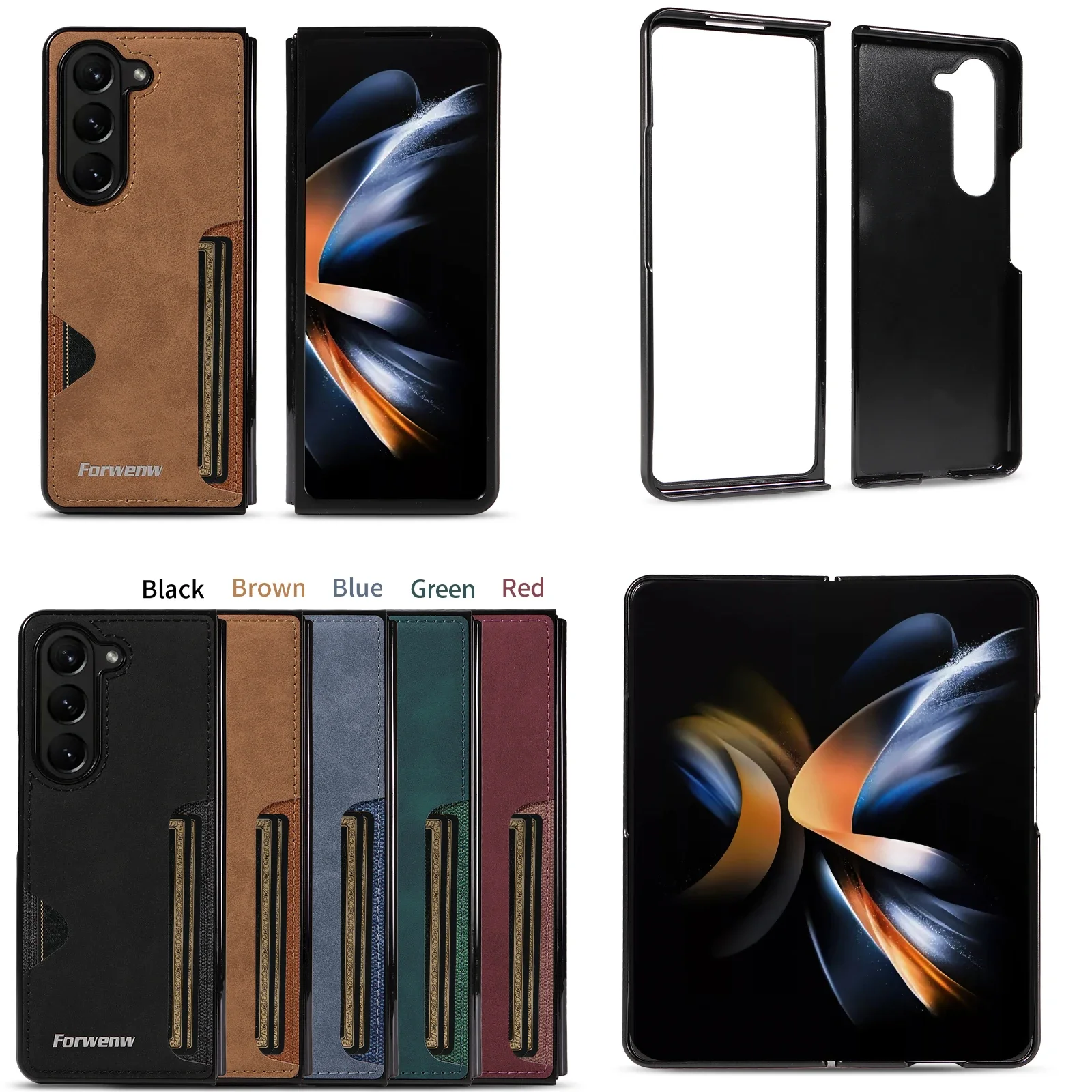 Cards Solt Wallet Leather Business Phone Case For Samsung Galaxy Z Fold 6 5 4 3 5G Fold6 Fold5 Full Protection Ultra Thin Cover
