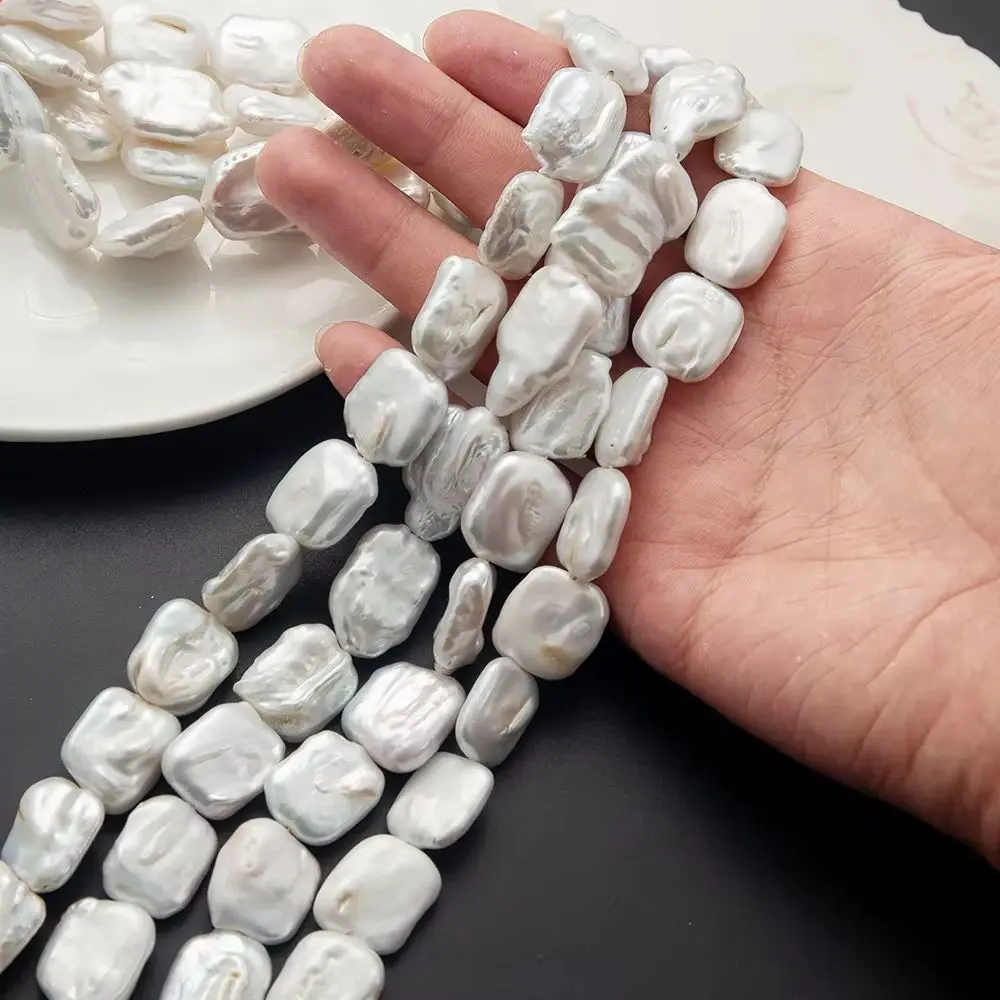 

14X20mm Bestseller Flat Square Baroque White Natural Freshwater Pearl Beads Strand Charms DIY Necklace Bracelet Earrings Gift