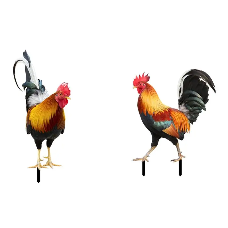 

AT13 Set Of 2 Acrylic Rooster Statues, Outdoor Garden Statues, Chicken Decor, Garden Sculptures & Statues For Patio Lawn Easy In