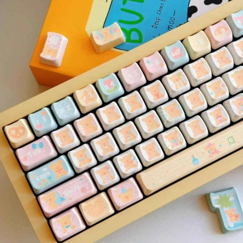 Lotte Little Bear Biscuits Cute Keycaps Custom Cherry Profile Mao Cat Head Yellow Round Mechanical Keyboard Keycaps for gift