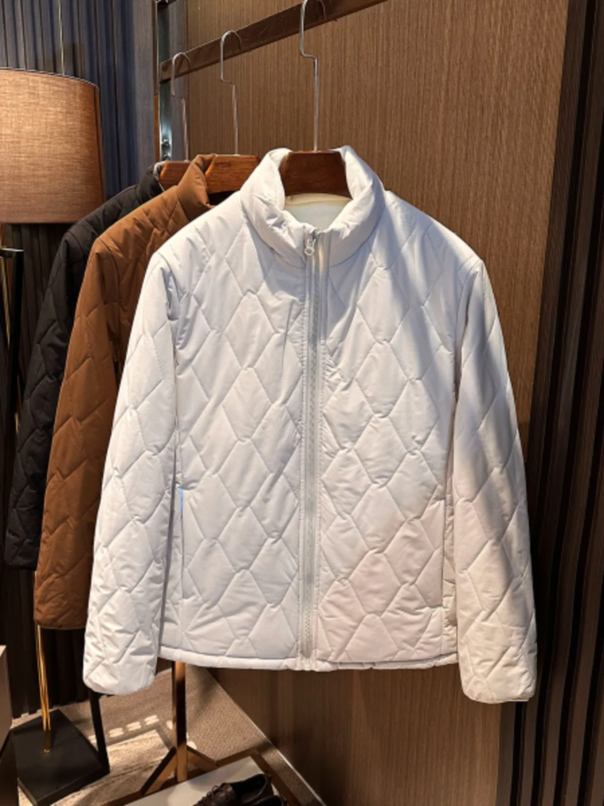 

Double-Sided Wear Cotton Jaet Diamond Pattern Casual Men's Stand Collar Cotton Outerwear Faion Urban Sle Warmth