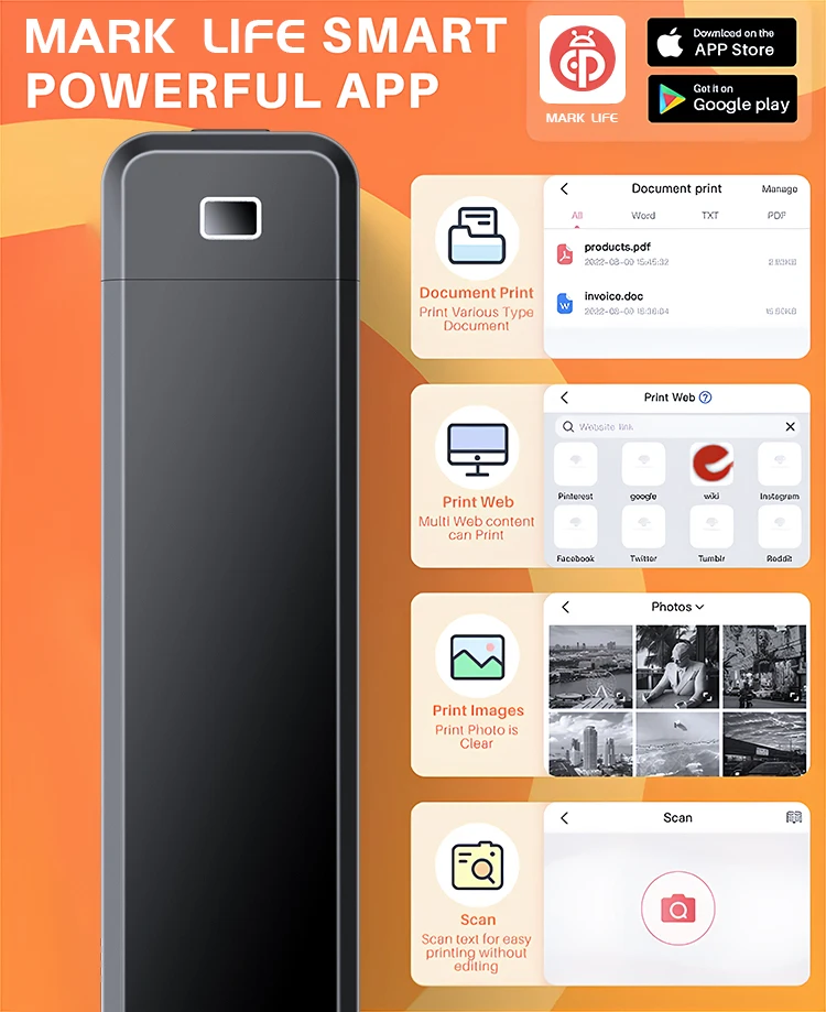 New Bluetooth Inkless Printer D210 X8 Portable Thermal HD Printer Compatible with iPhone Android Mac Window Office Electronics