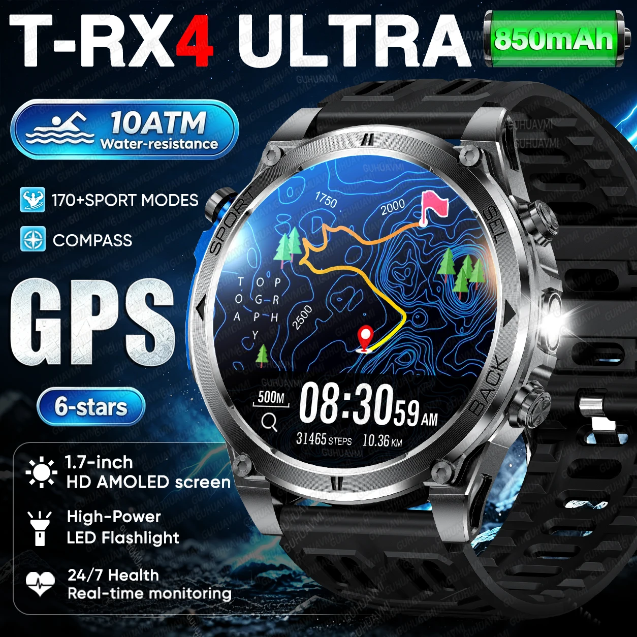 2026New T-RX4 Ultra Military GPS Smart Watch Men Built-in Dual-Band GPS Compass Altimeter 10ATM Bluetooth Call Sports Smartwatch