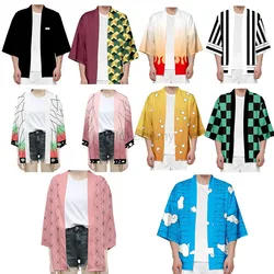 Summer Japanese Haori Kimono Anime Characters Kamado Tanjirou Cosplay Costume Pink Kamade Zezeko Kimono for Mens Women Cape