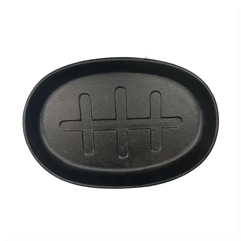 Oval Cast Iron Beef Steak Griddle with Wooden tTray BBQ Griddle Steak Pan