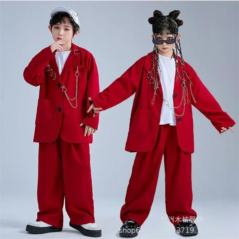 Kids Hip Hop Clothing Breaking Street Dance Costume Long Sleeves Suit Coat Pants Girls Boys Jazz Performance Clothes