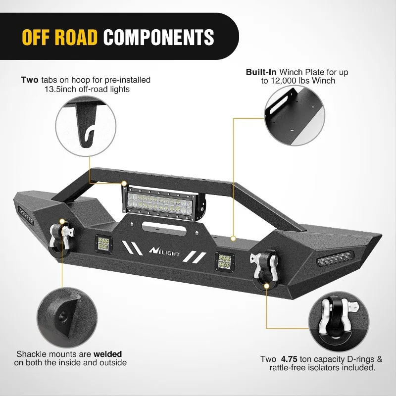 Compatible para 2007-2018 Wrangler JK/JKU 2018-2024 JL/JLU 2020-2024 Gladiador JT con LED de 72W