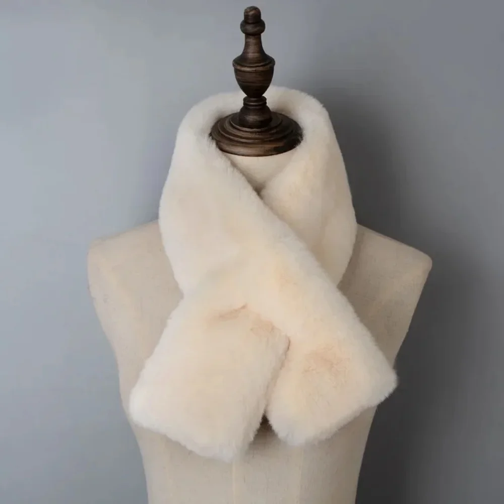 Luxury Winter Faux Rabbit Fur Women Scarf Soft Plush Snood Scarves Solid Color Neck Collar Warmer Cross Ring Christmas Gifts