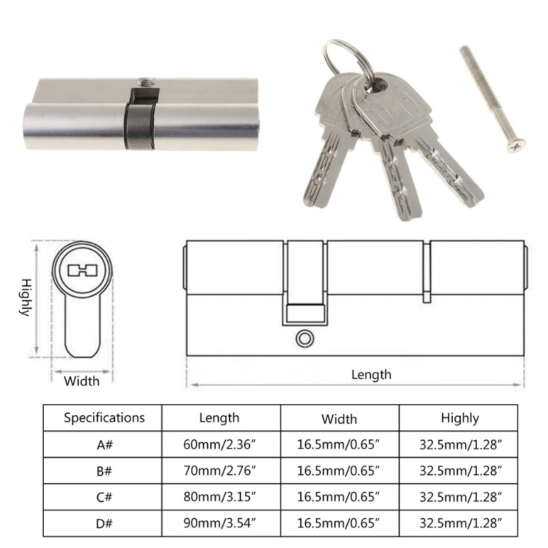 Y1UD Cilindro per serratura per porta in legno con serratura per porta interna sicurezza domestica antiruggine a 3 chiavi