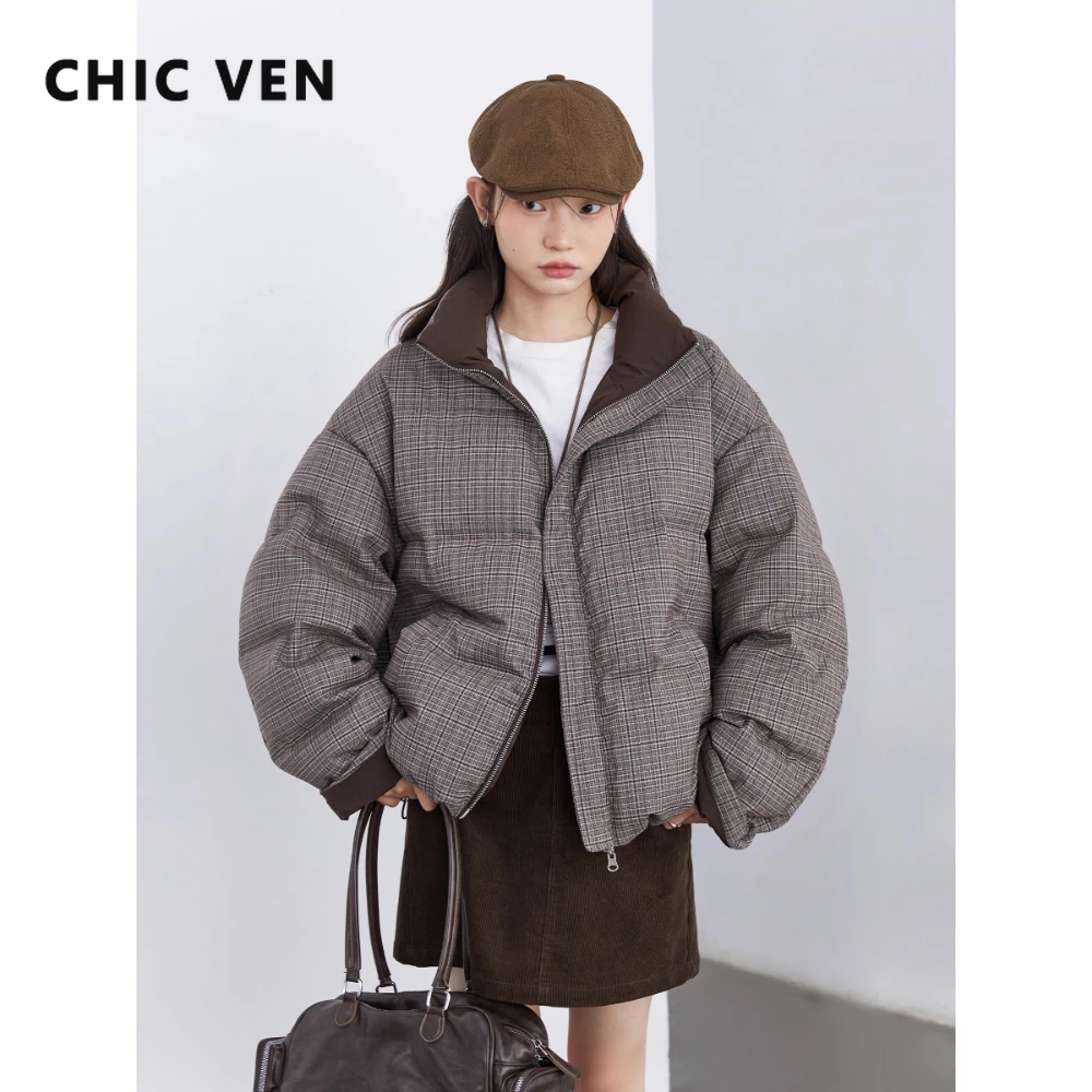 CHIC VEN Women Down Coats Retro Double-sided Stand Up Collar Down Jacket 90 White Duck Down Female Overcoat Autumn Winter 2025