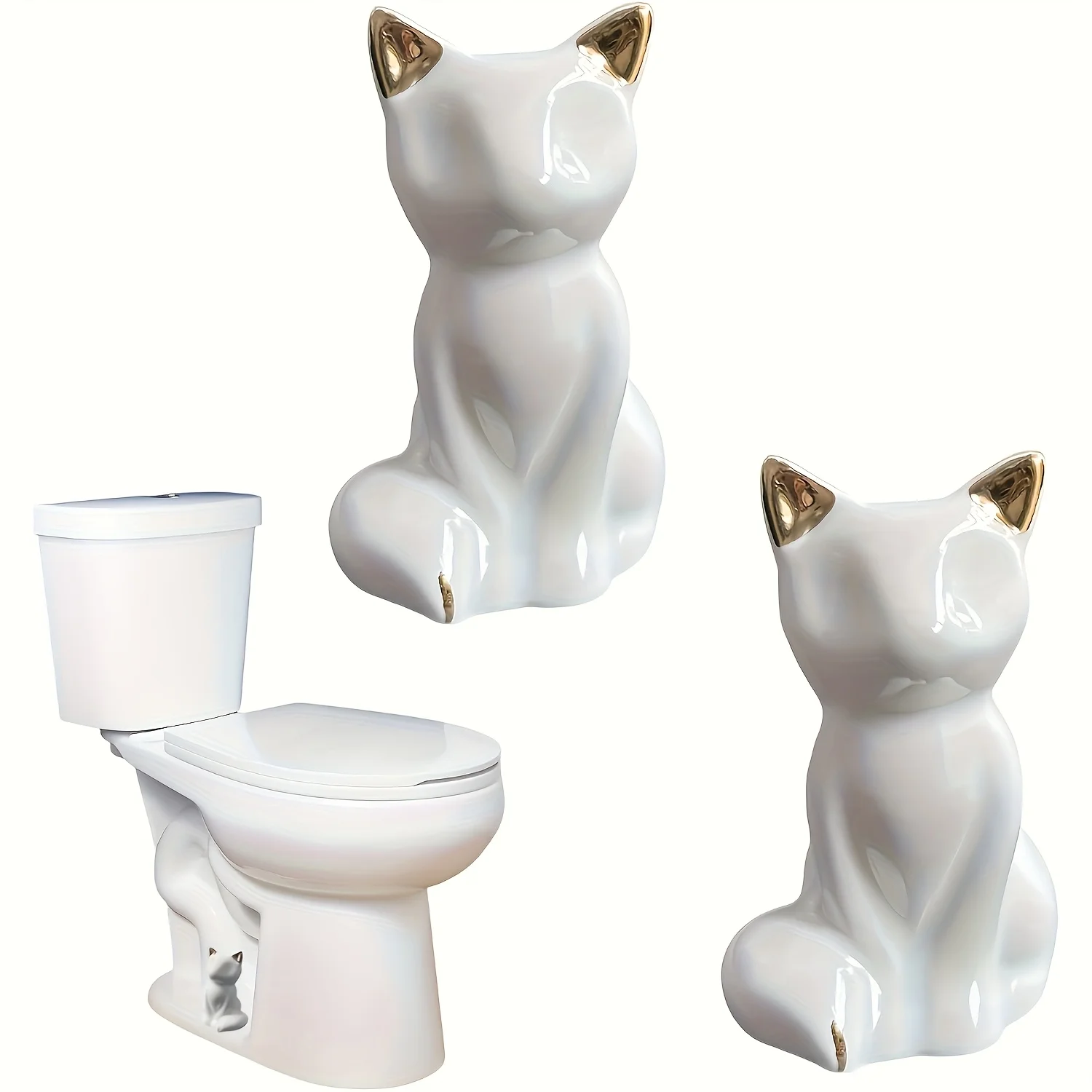 2Pcs Ceramic White Fox Toilet Screw Cover,Cute Fox Design,Decorative Bathroom Accessories,Easy Install,Bathroom Toilet Floor Screw Cover Set