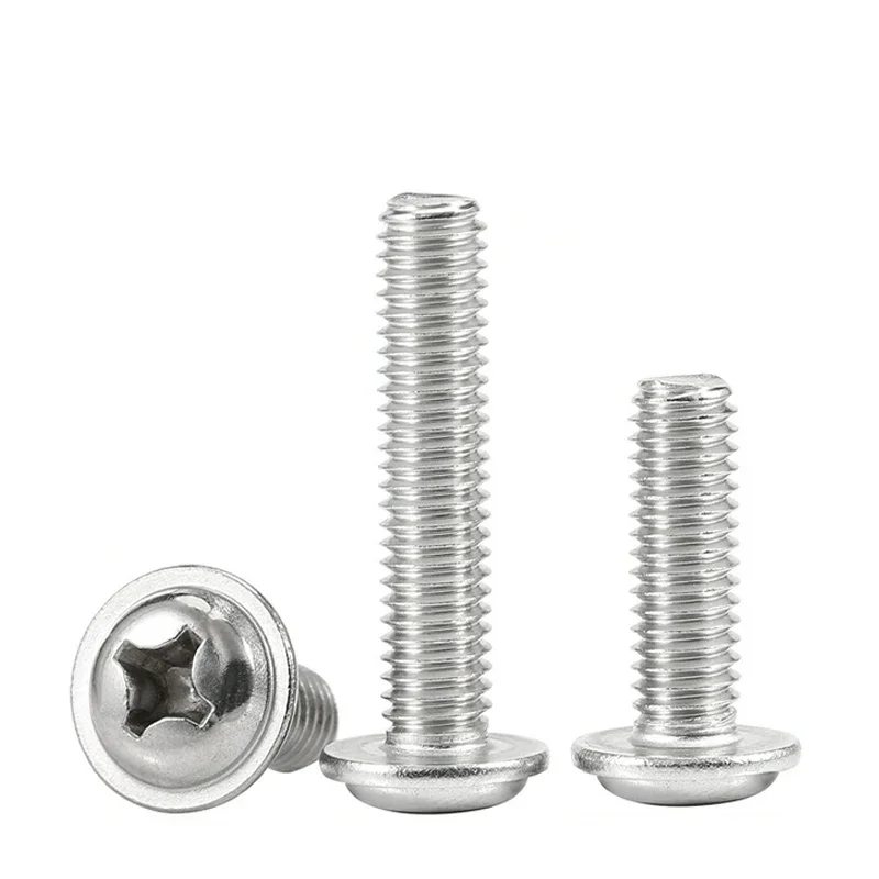 5~100 Pcs 304 Stainless Steel Pan Head Truss Collar Cross Bolt with Washer Round Head Phillips Screw M1.4 M2 M2.5 M3 M4 M5 M6