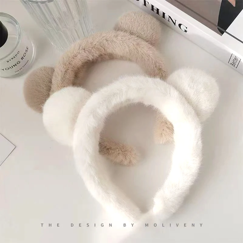 Plush Bear Ears Wash Headband Girl's Non-slip Pressure Hair Fall/Winter Fashion Hairband Hair Accessory Cute Cartoon Hair Clip