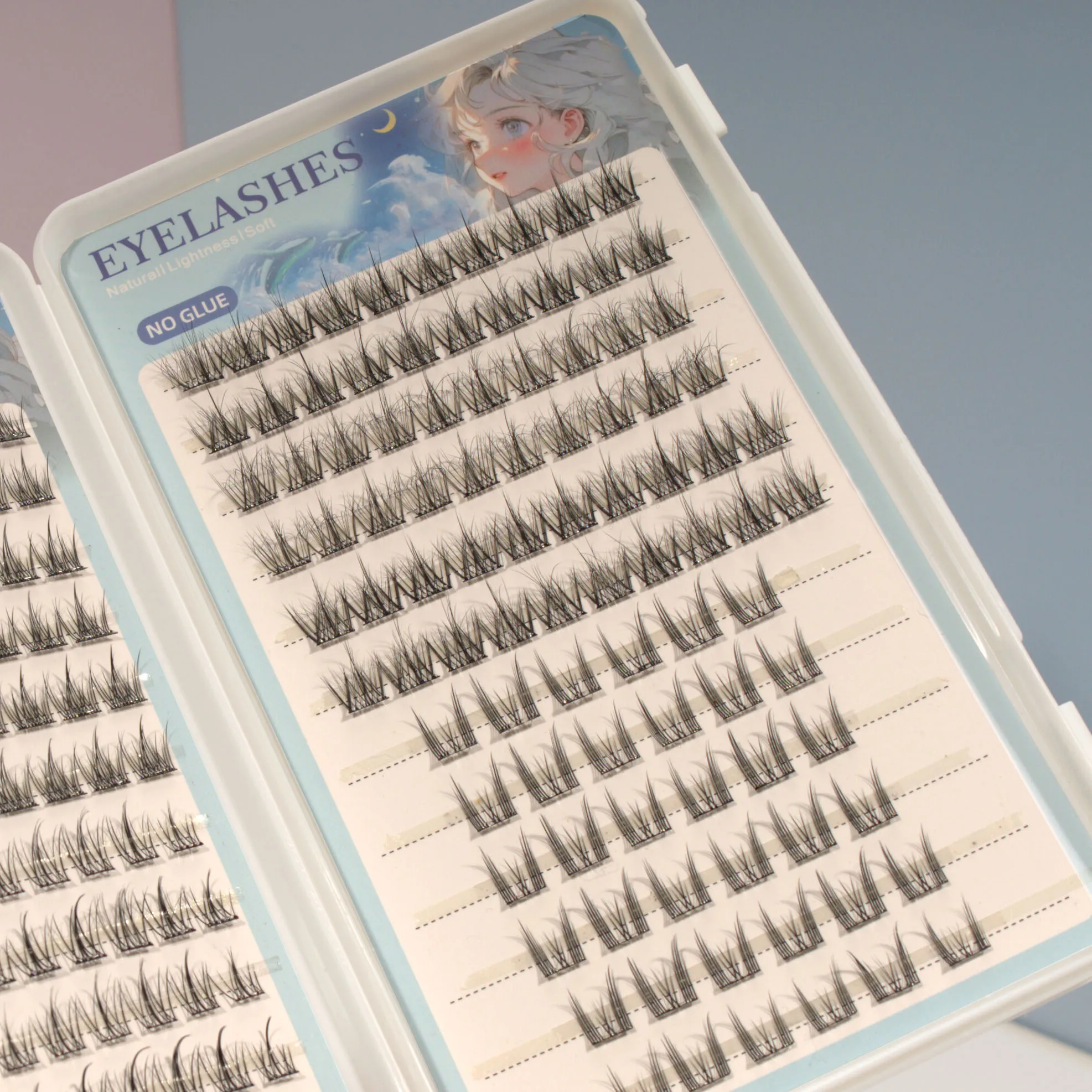 1 caja de 4 pestañas postizas autoadhesivas naturales sin pegamento, que incluyen girasol, trilogía y ojo de gato estilo camelia