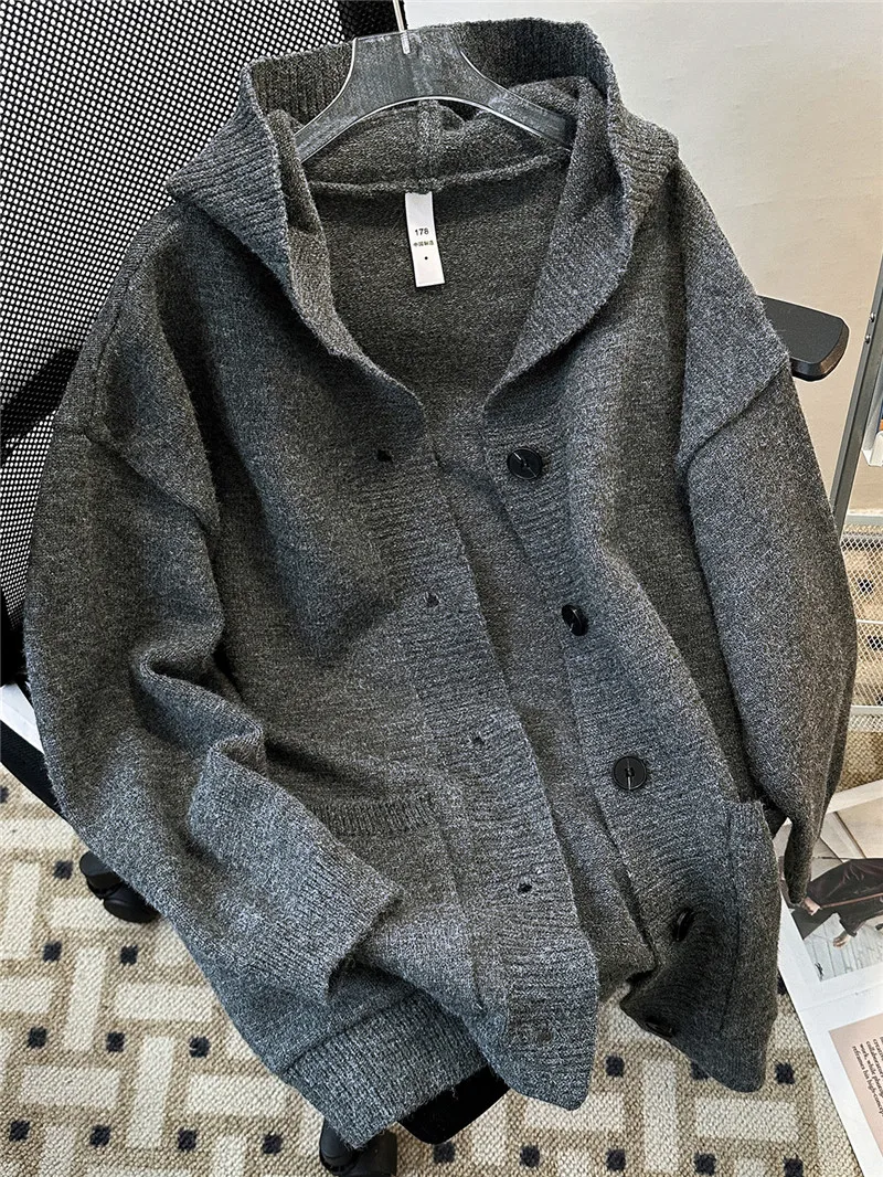 

American Sle Heavyweight ey Hoodie Men's Autumn Winter Trendy Brand High-End Feeling Casual Knitted Loose Lazy Coat