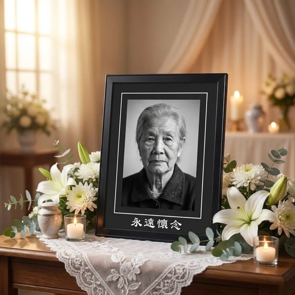 Durable Rectangular Memorial Photo Frame Deceased Vintage Picture Storage Frame Classic Wooden Photo Frame Wall Mounting