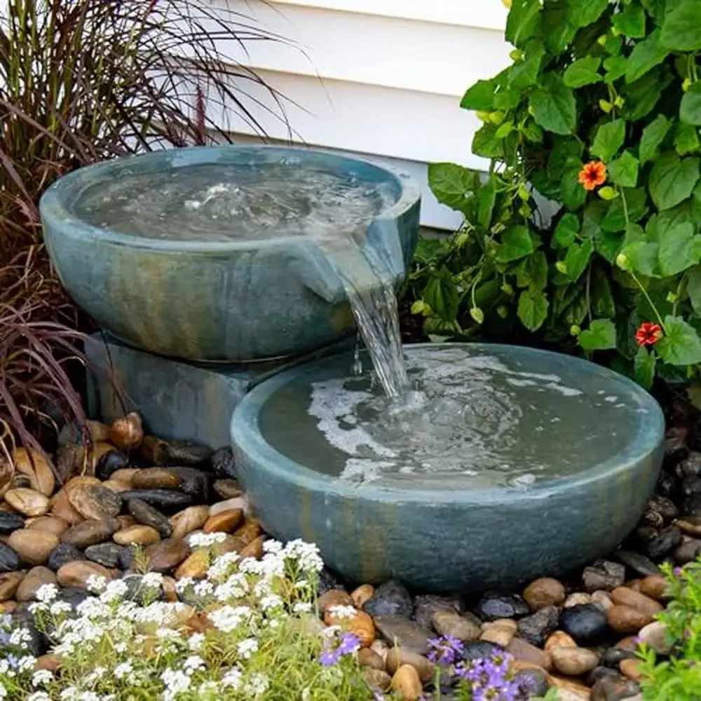 Outdoor 19/21 inch Spillway Bowl and Basin Kit Patina Fountain Energy-Efficient Water Pump Durable GFRC Construction Elegant