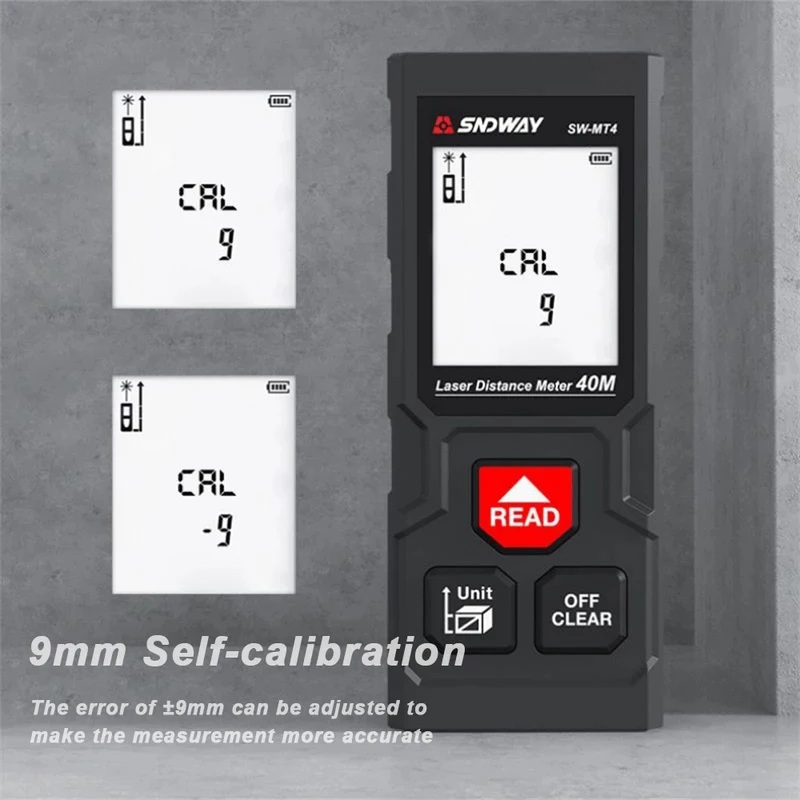 SNDWAY SW-MT4 Laser Distance Meter, 40M Digital Rangefinder with Self-Calibration, Max & Min Measurement Function