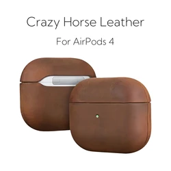 Crazy Horse Leather Genuine Leather Earphone Protective Case for Apple AirPods 4 Bluetooth Earphones
