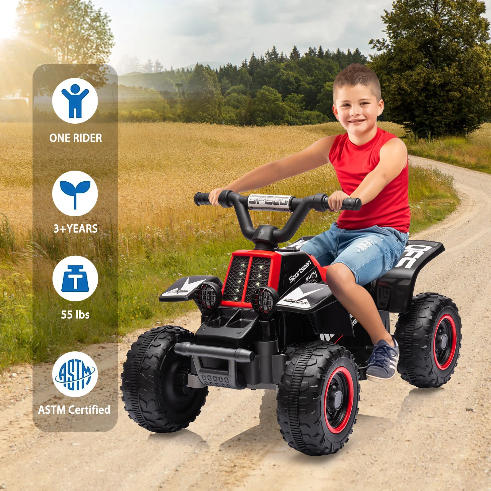 Giro elettrico su ATV per bambini a 4 ruote da 6 V, macchinina con luci a LED, connettività MP3, funzioni avanti e indietro, per oltre 3 anni