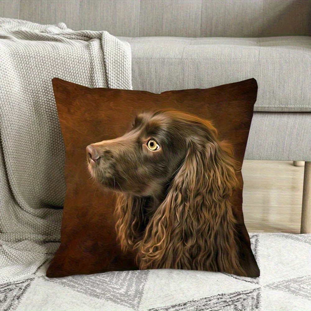Cocker Spaniel Dog Pattern Decorative Pillowcase, Realistic Pet Portrait Cushion Cover for Sofa Home Living Room Decor